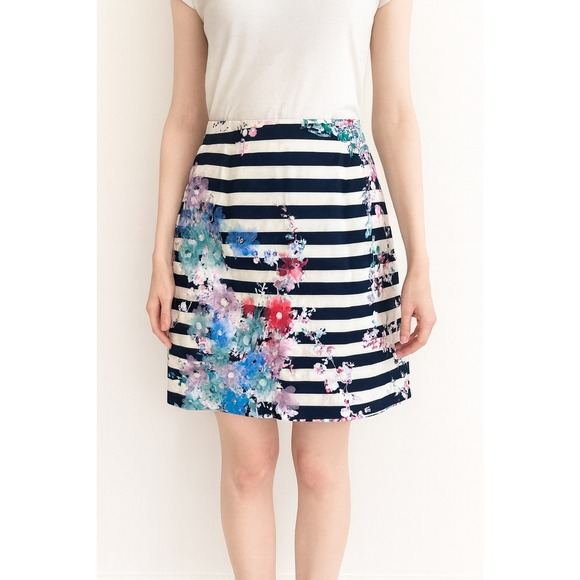 W‎ by Worth Womens Blue Striped Pencil Skirt 3D Floral Applique Size 0 - Picture 1 of 5